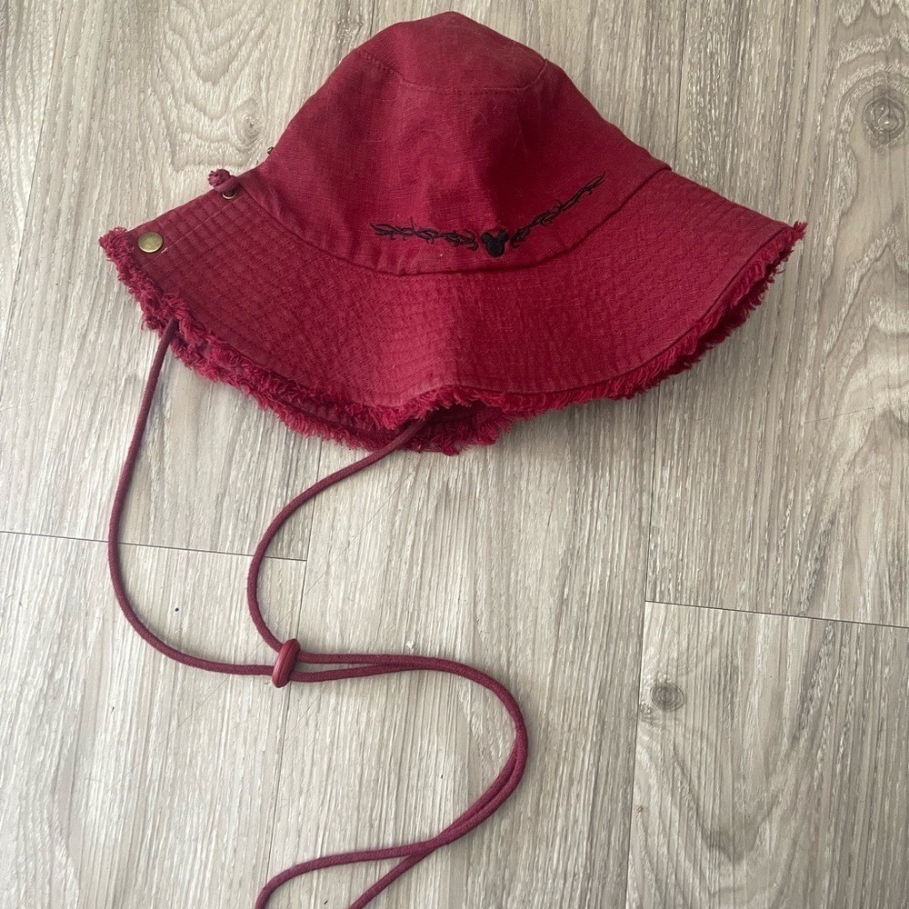 Vintage Disney Red Bucket Retro Classic Disneyworld Frayed Sun Hat